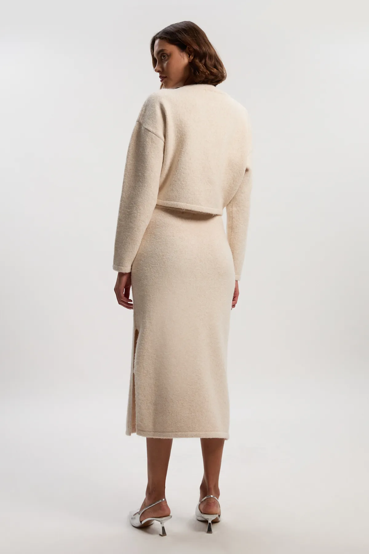 Wool Blend Embellished Cosy Pencil Midi Skirt BKK26550