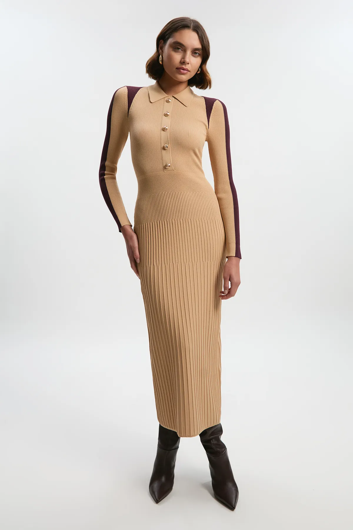 Rib Knit Military Colour Block Midi Dress BKK26580