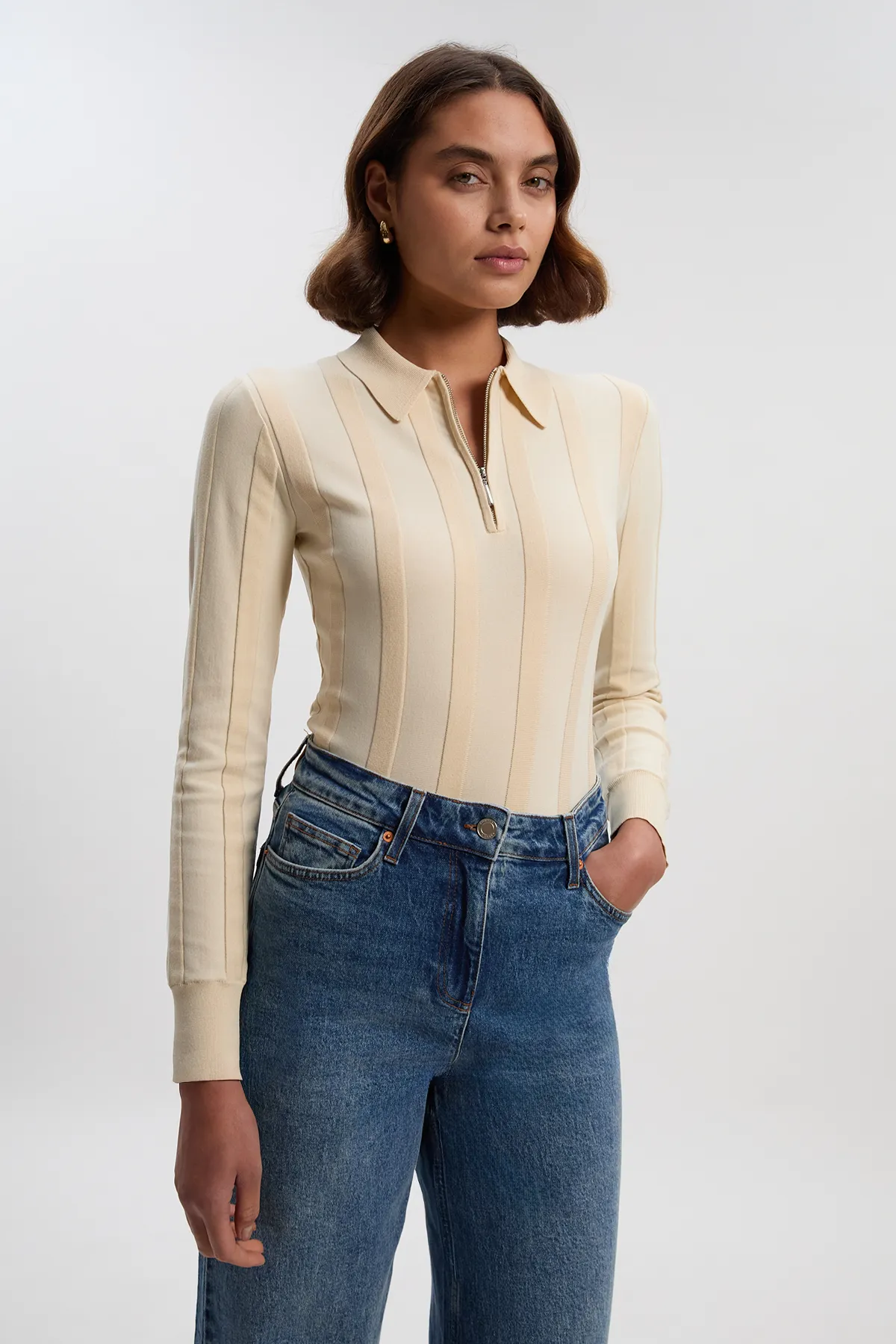 Rib Knit Colour Block Zip Through Top BKK26586