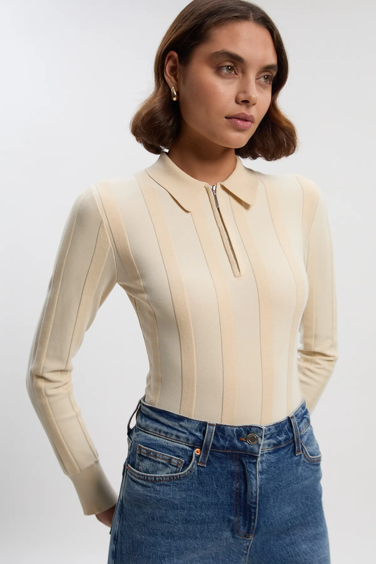 Rib Knit Colour Block Zip Through Top BKK26586