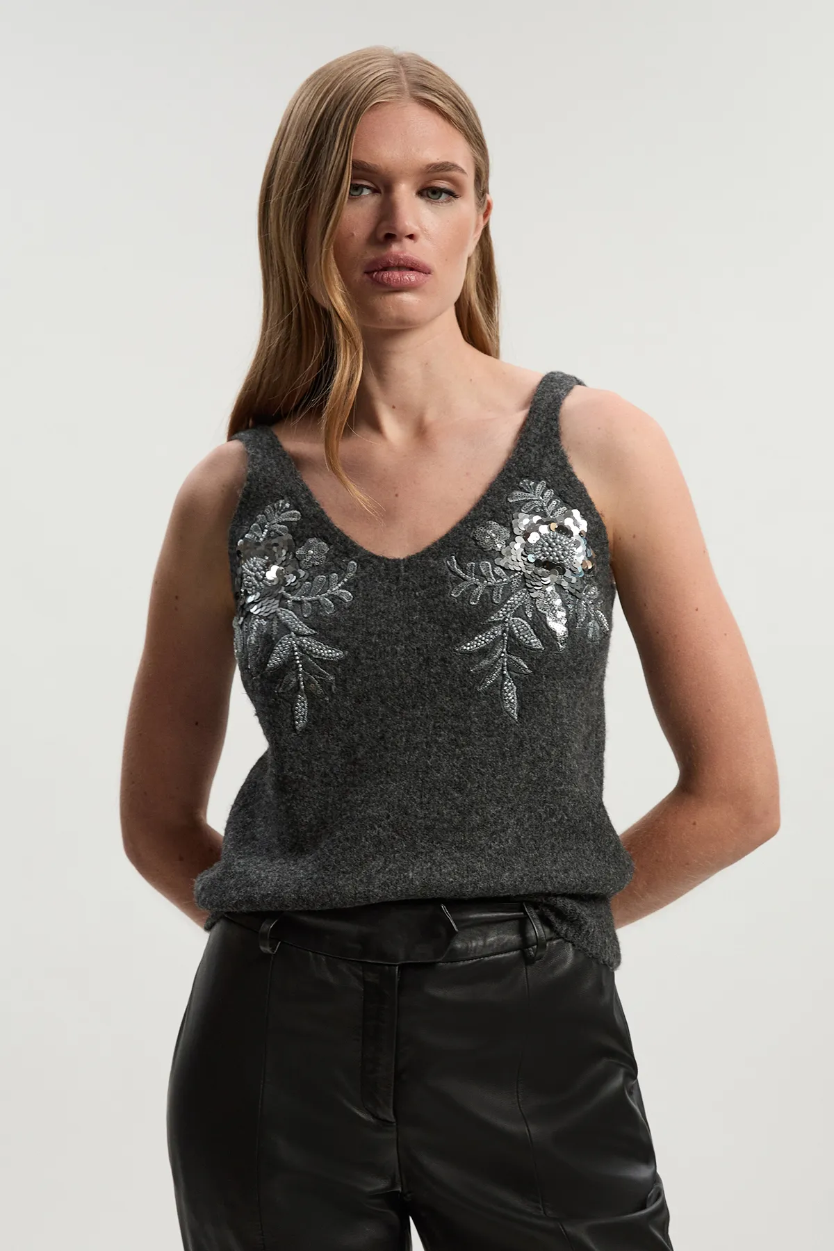 Archive Floral Embellished Cosy Wool Blend Camisole Top BKK26594
