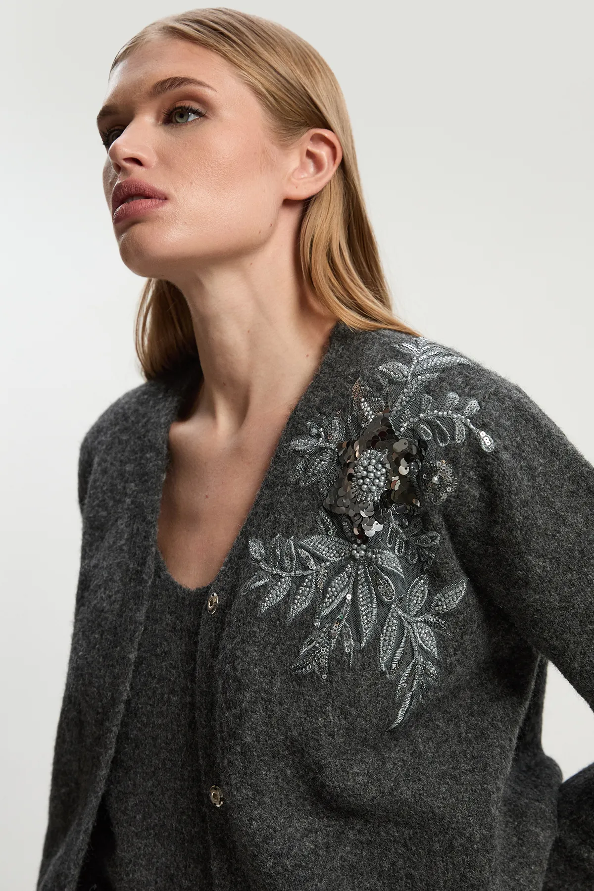 Archive Floral Embellished Cosy Wool Blend Cardigan BKK26597