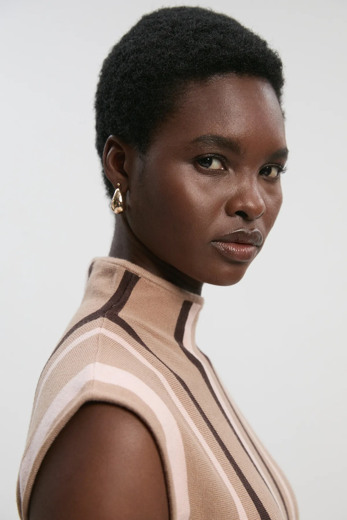 Stripe Viscose Blend Asymmetric Hem Knit Top BKK26639 3 Stripe Viscose Blend Asymmetric Hem Knit Top BKK26639