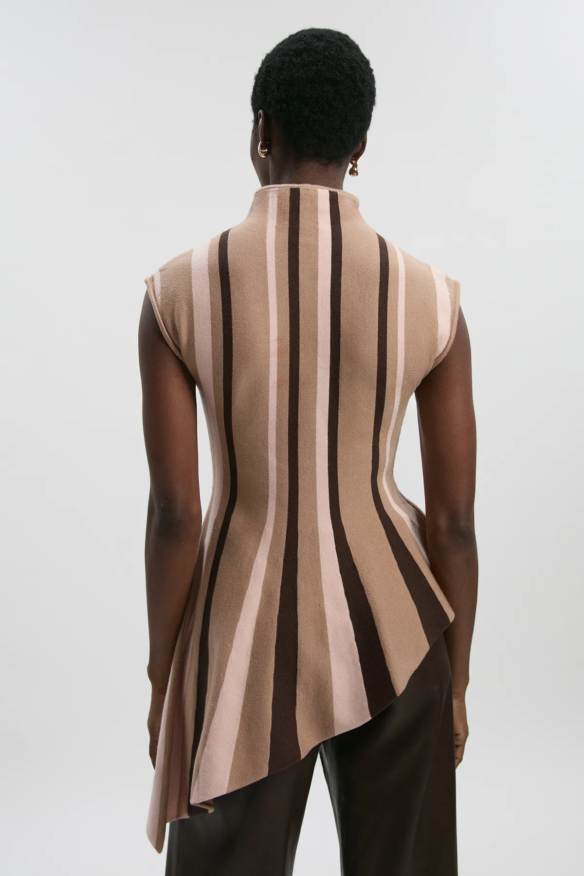 Stripe Viscose Blend Asymmetric Hem Knit Top BKK26639 5 Stripe Viscose Blend Asymmetric Hem Knit Top BKK26639