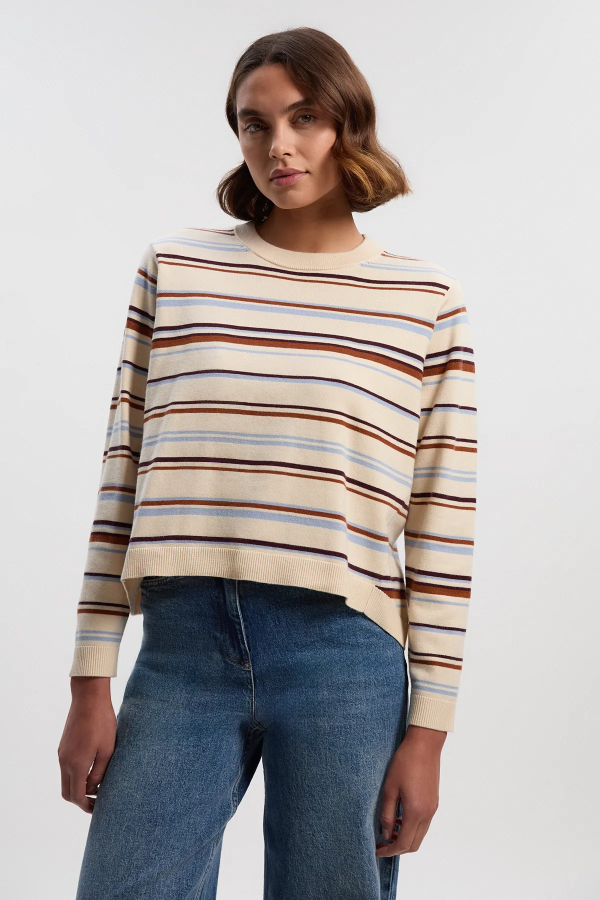 Stripe Viscose Blend Crew Neck Knit Top BKK26641
