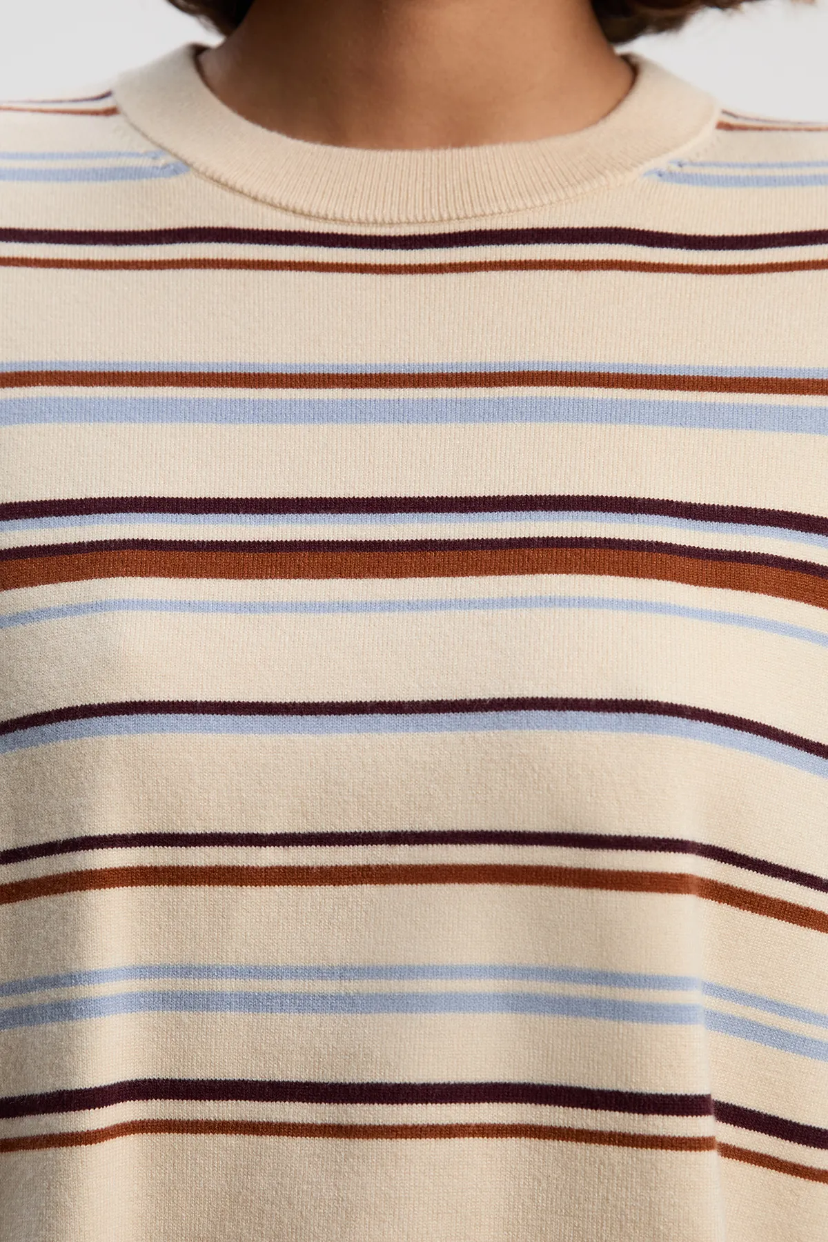 Stripe Viscose Blend Crew Neck Knit Top BKK26641