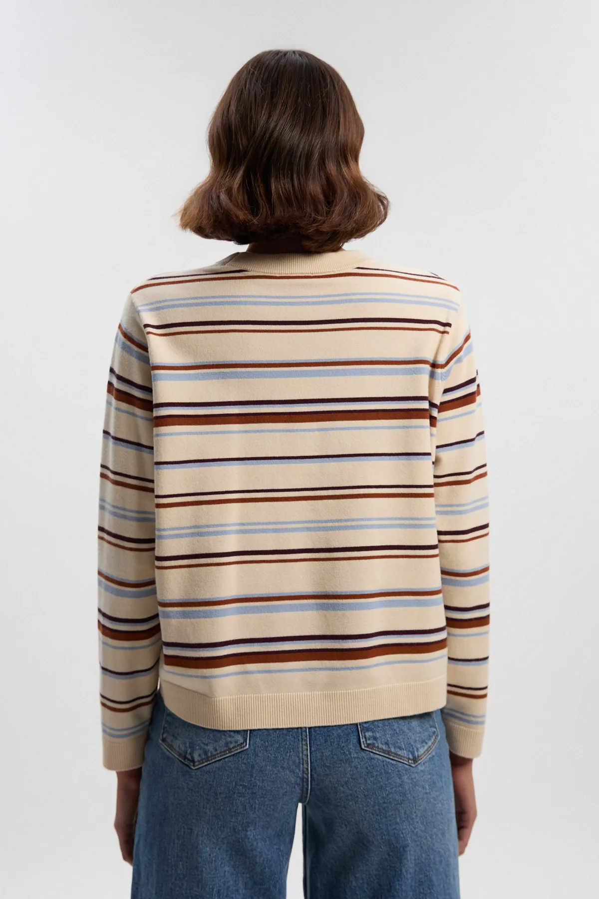 Stripe Viscose Blend Crew Neck Knit Top BKK26641
