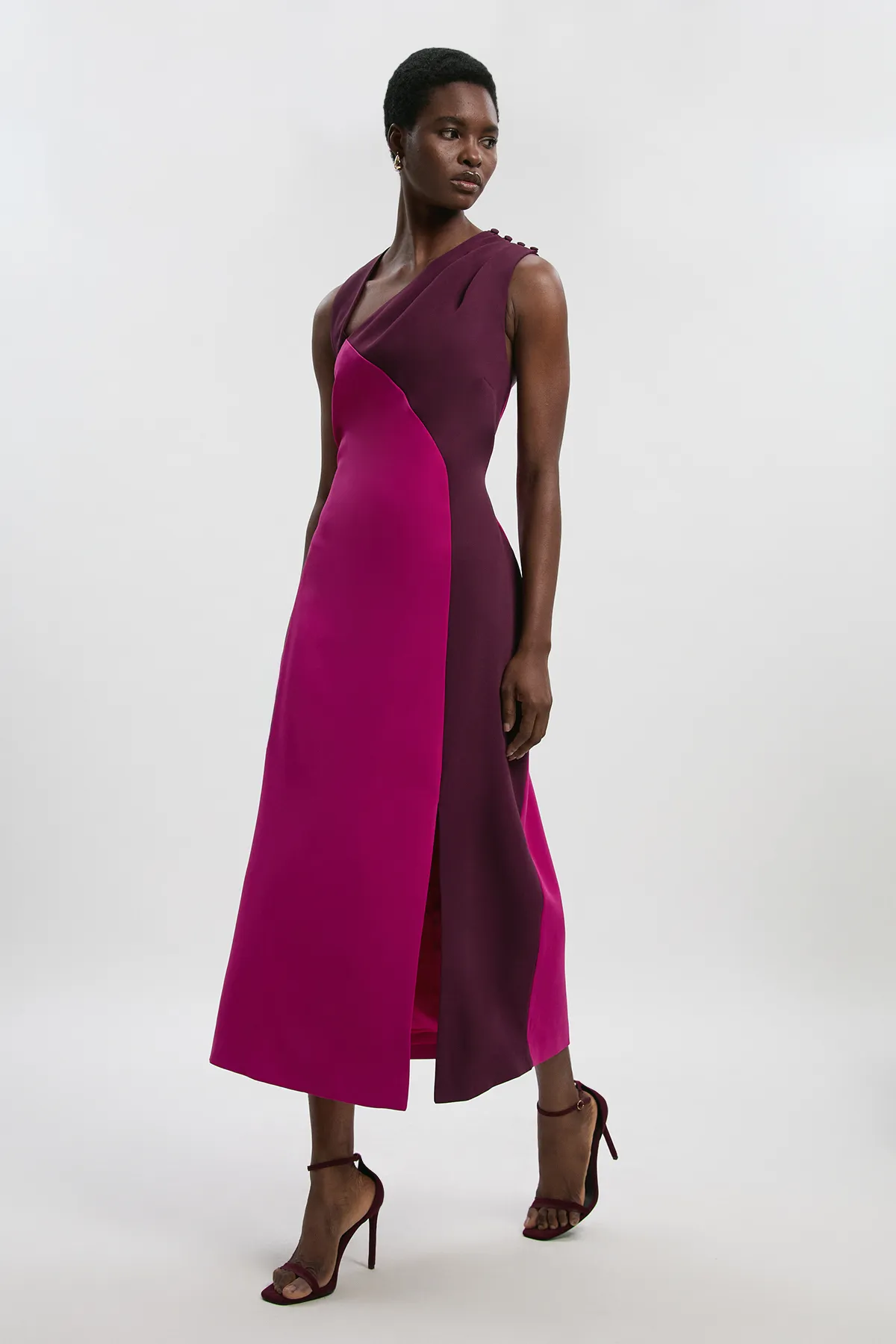 Soft Tailored Colour Block Halter Neck Midi Dress BKK26655