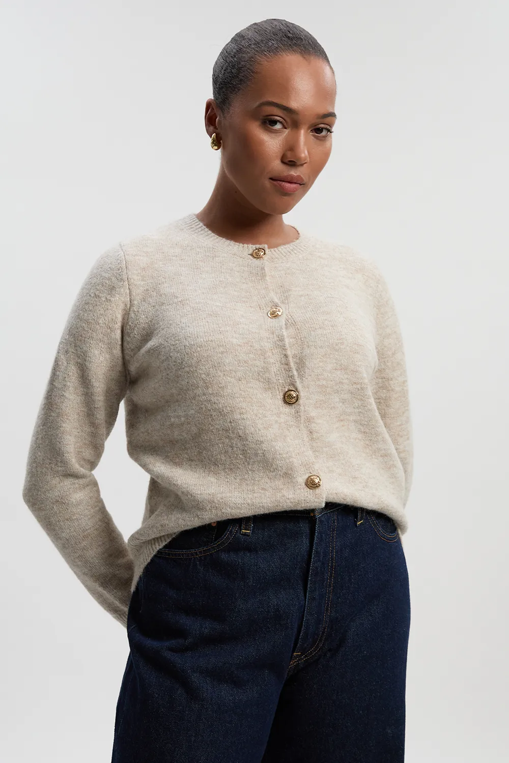 Plus Size Wool Blend Cosy Crew Neck Knit Cardi BKK26640