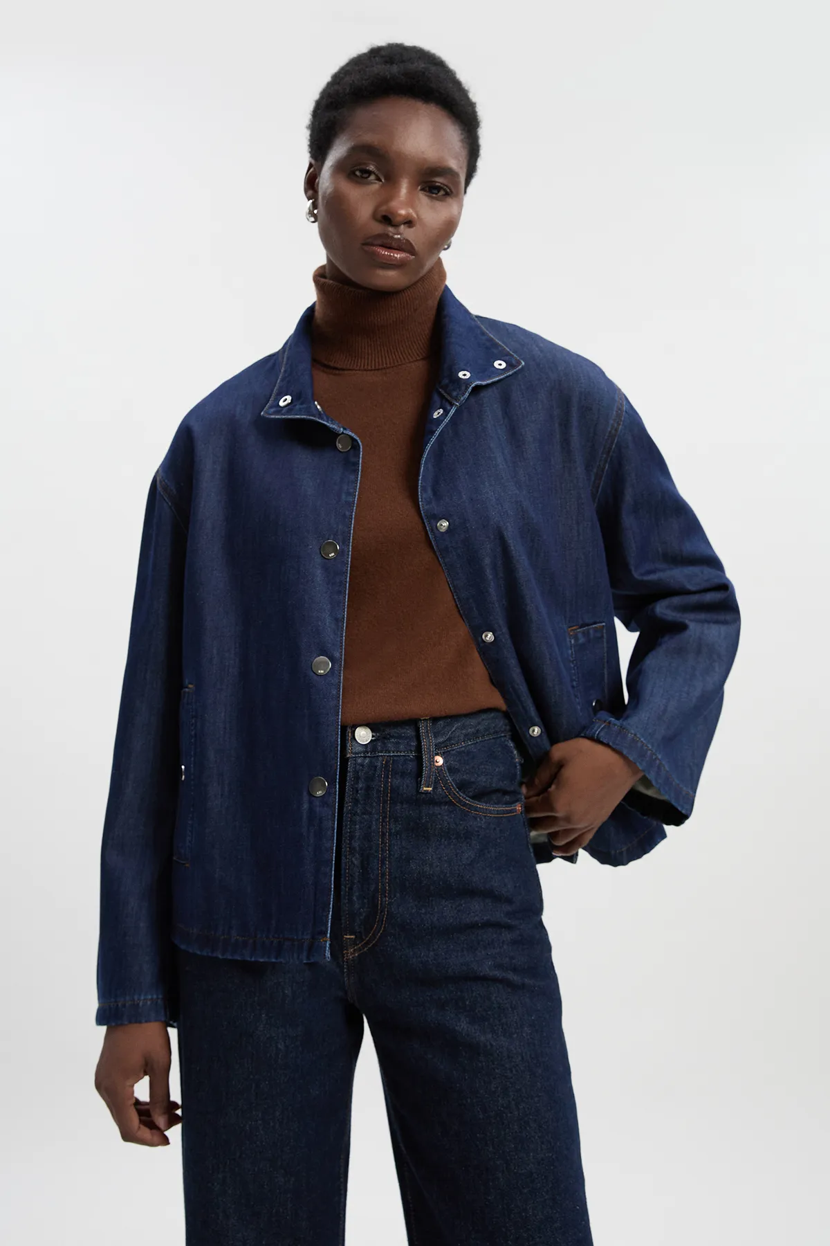 Denim Funnel Neck Jacket BKK26657