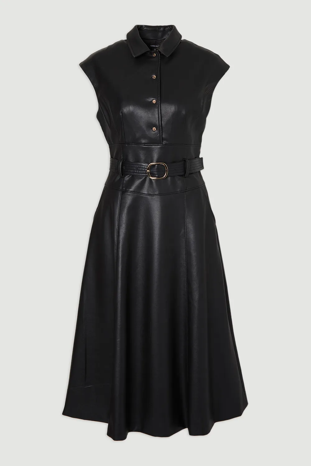 Faux Leather Belted Midi Dress BKK26677