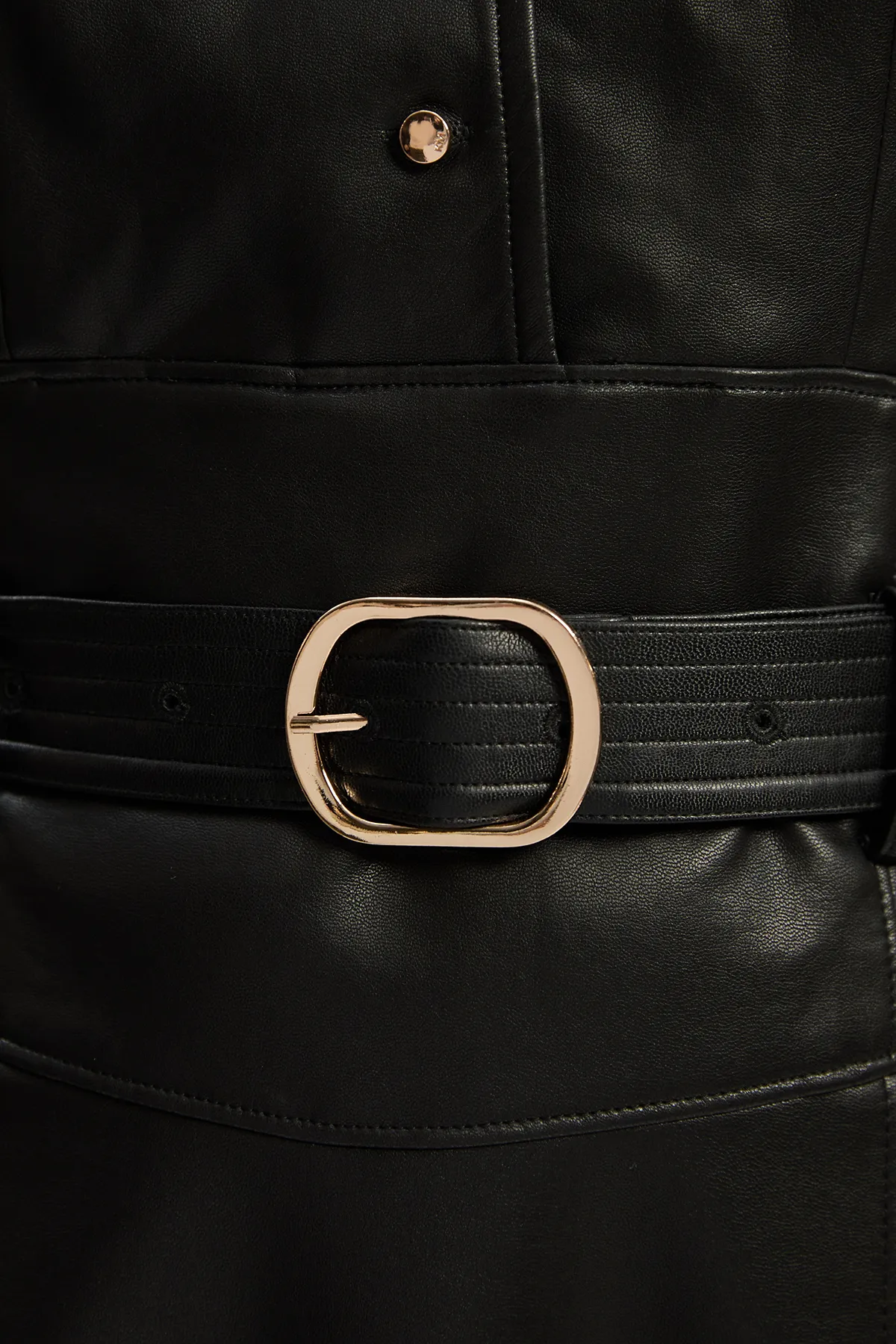 Faux Leather Belted Midi Dress BKK26677