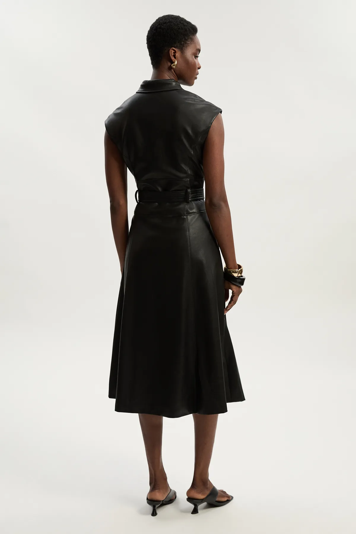 Faux Leather Belted Midi Dress BKK26677