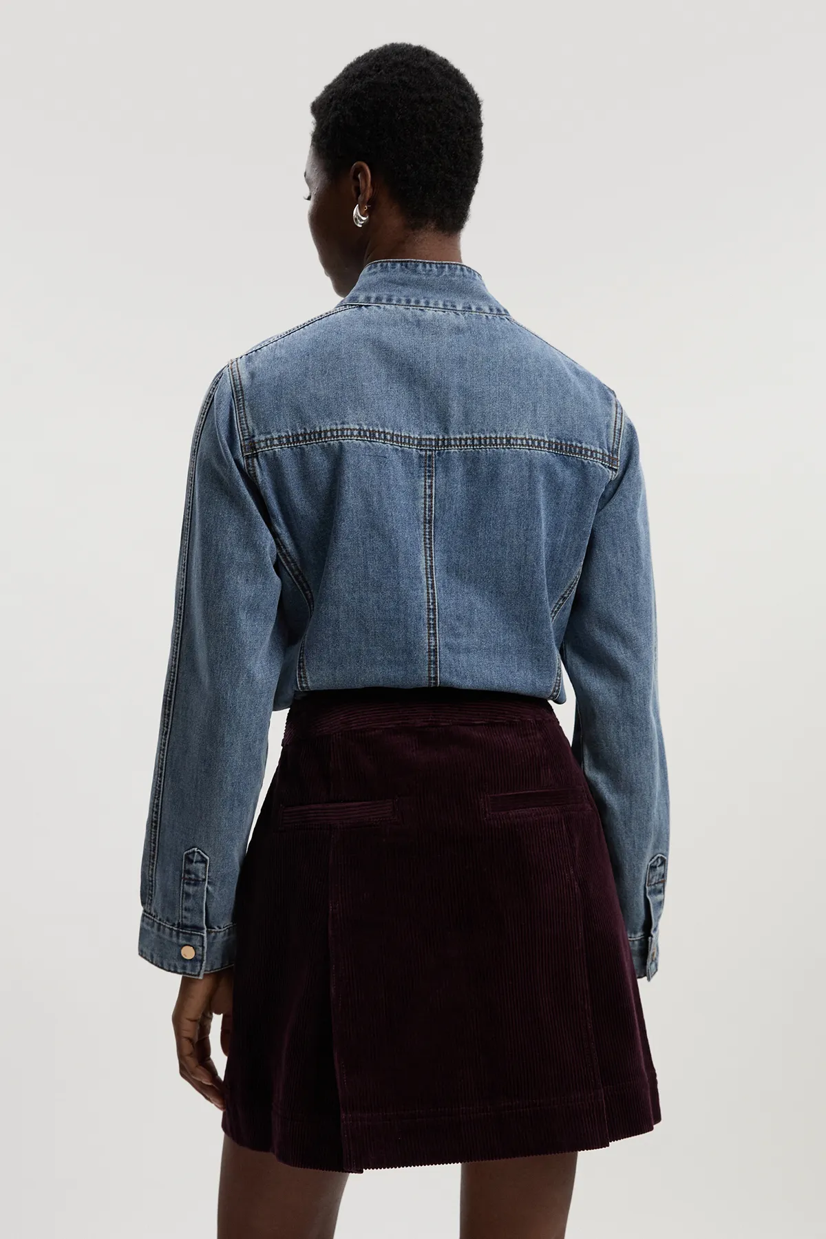 Cord Button Pleat Detail Mini Skirt BKK26693