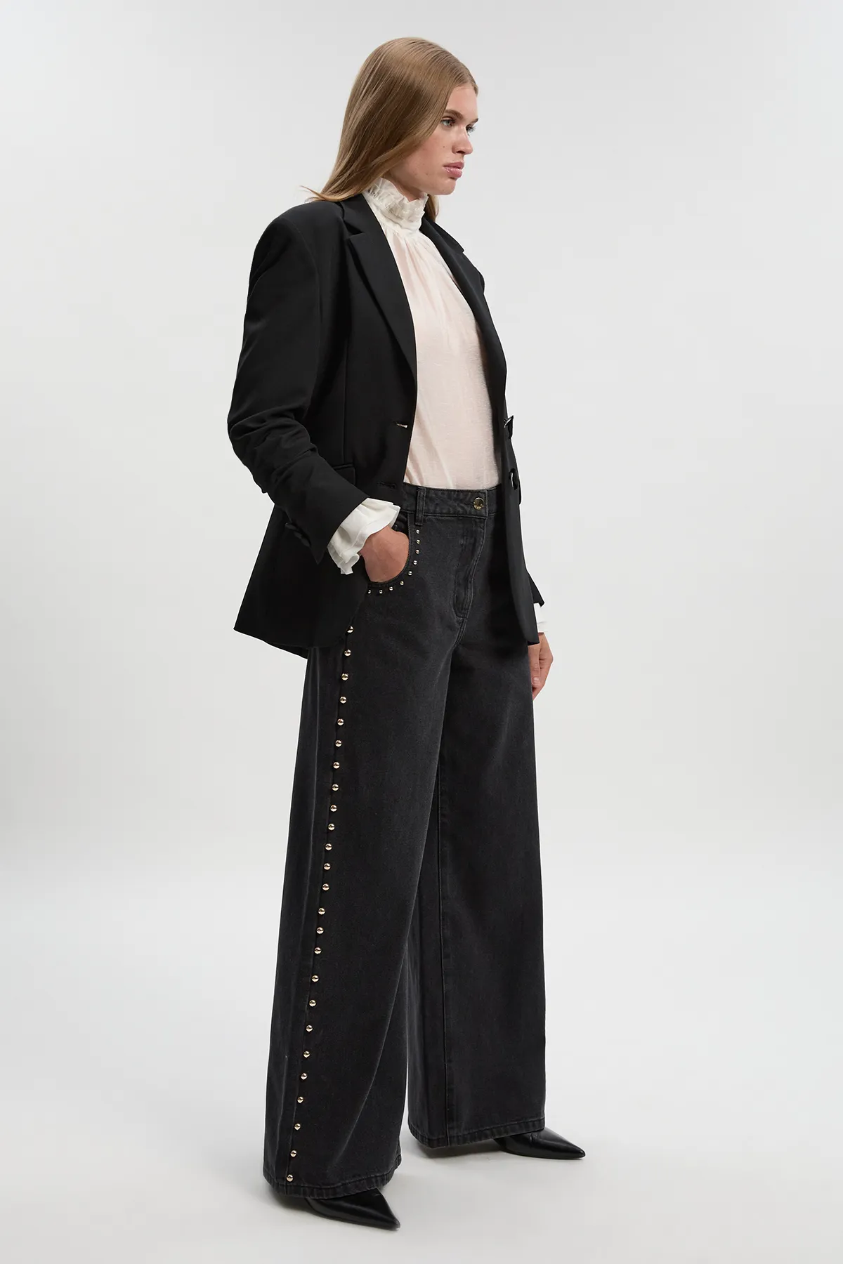 Denim Studded Wide Leg Trouser BKK26695