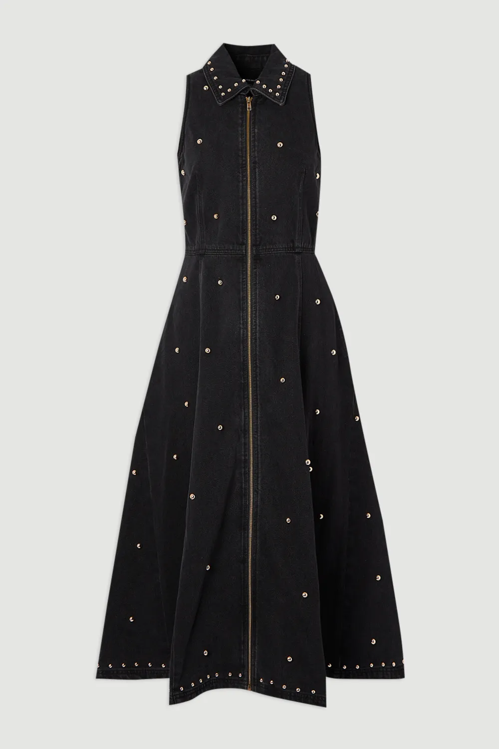 Denim Studded Sleeveless Midi Dress BKK26696