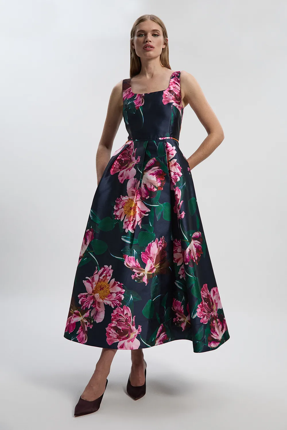 Romantic Floral Print Prom Woven Maxi Dress BKK26727