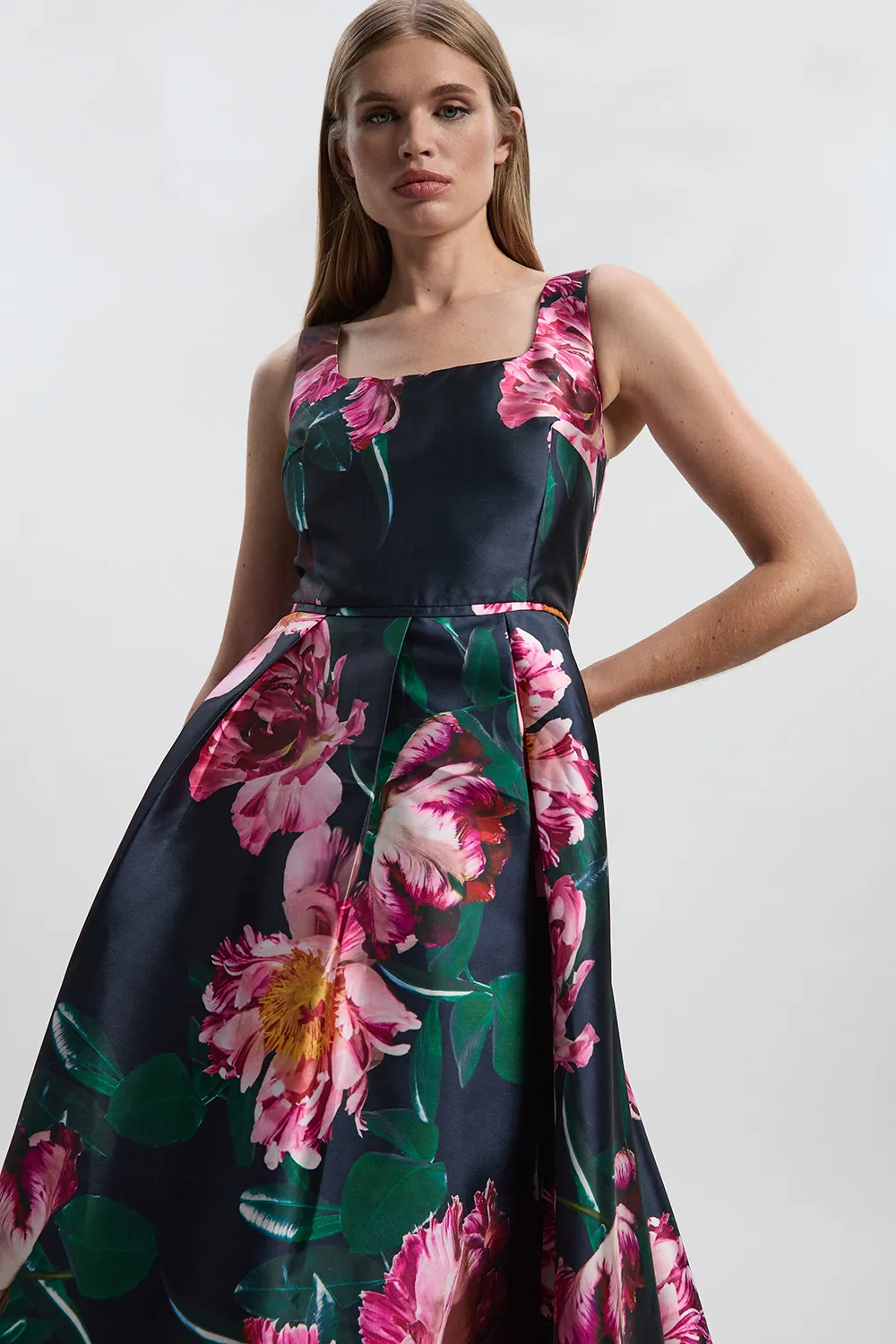 Romantic Floral Print Prom Woven Maxi Dress BKK26727