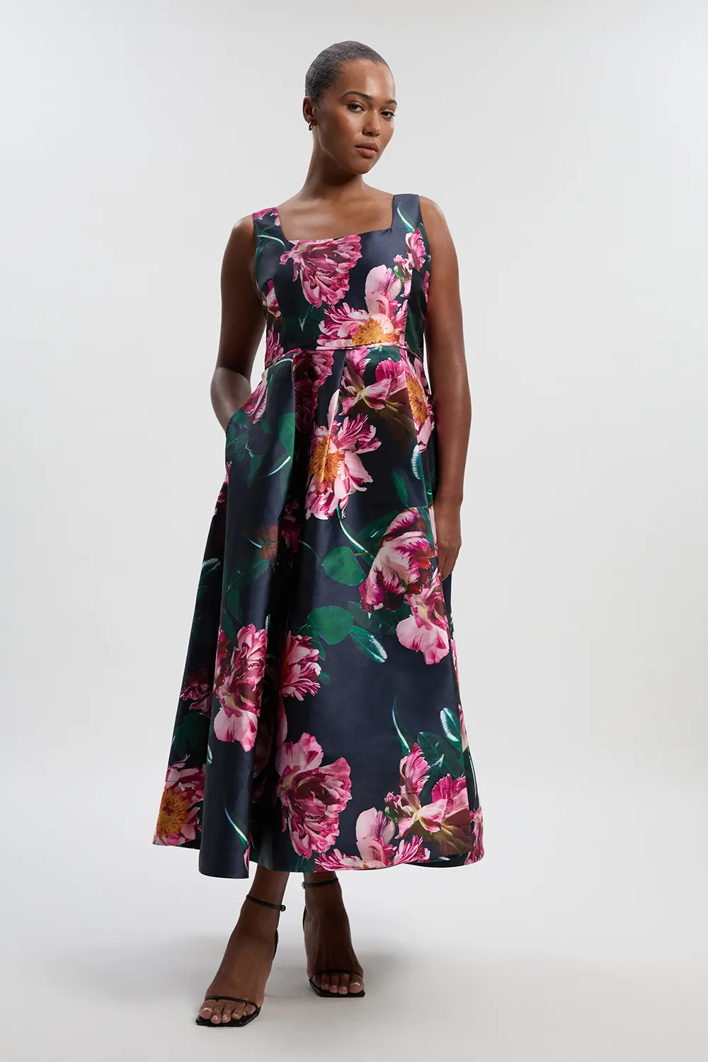 Plus Size Romantic Floral Print Prom Woven Maxi Dress BKK26728