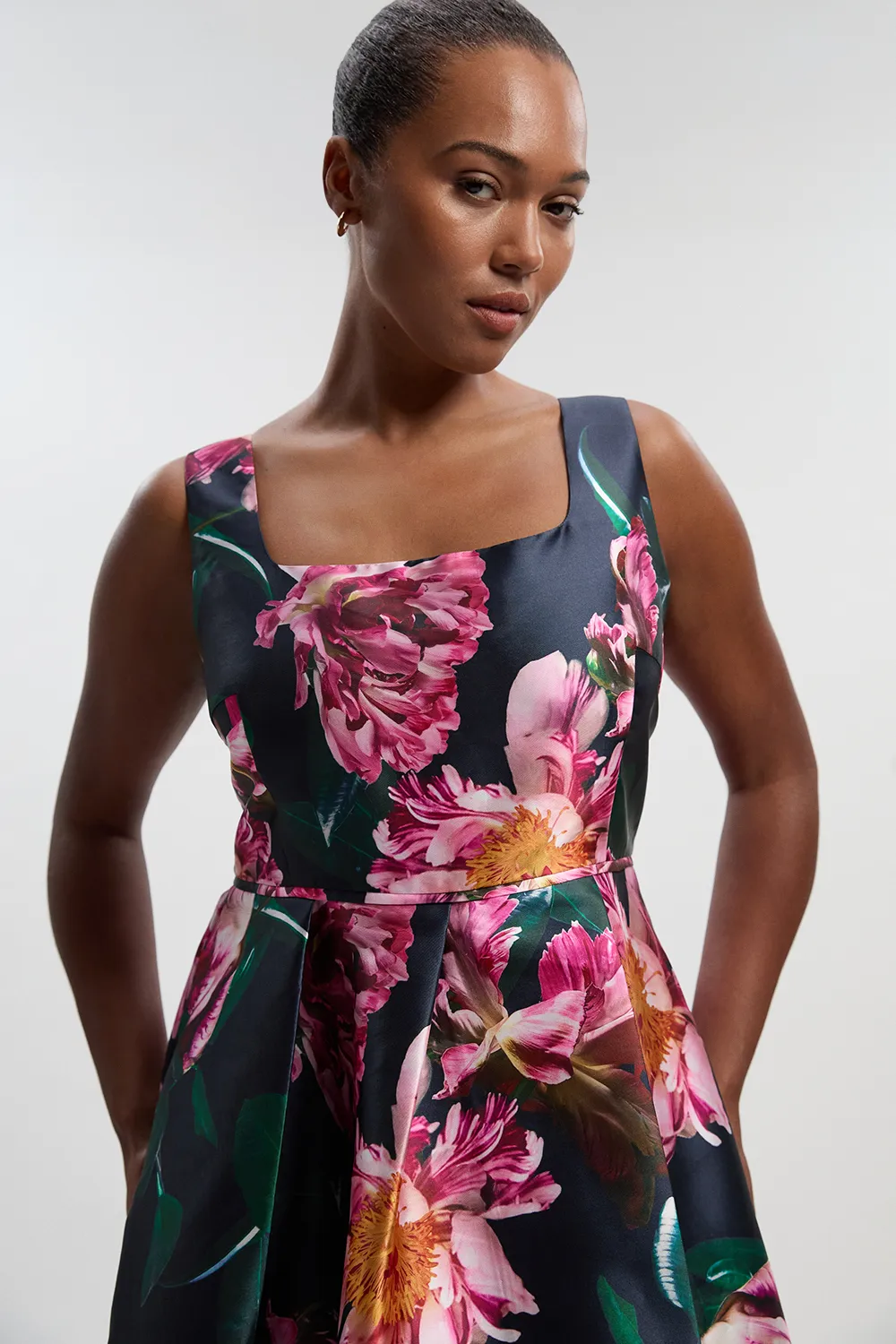 Plus Size Romantic Floral Print Prom Woven Maxi Dress BKK26728