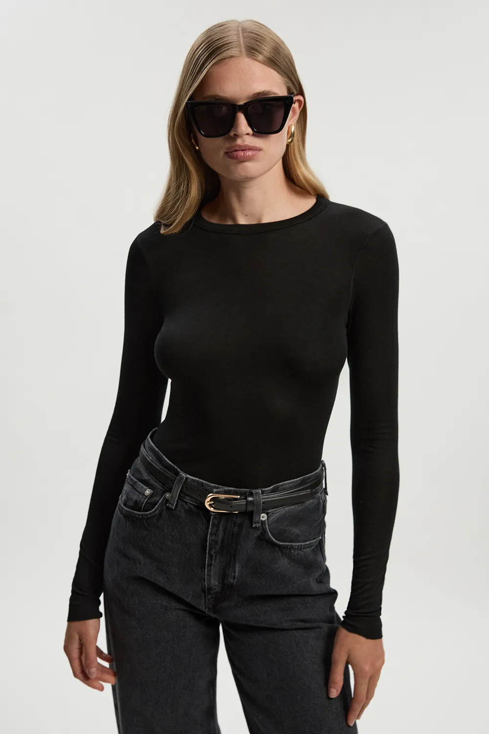 Wool Blend Crew Neck Long Sleeve Top BKK26734