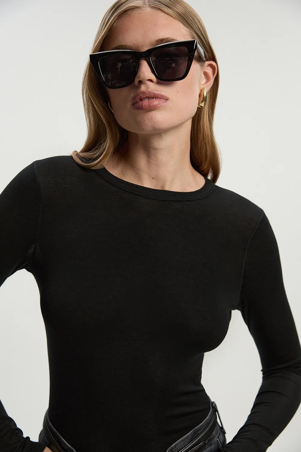 Wool Blend Crew Neck Long Sleeve Top BKK26734