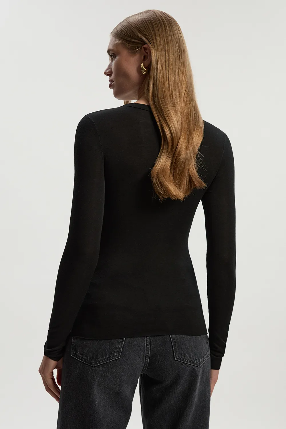 Wool Blend Crew Neck Long Sleeve Top BKK26734