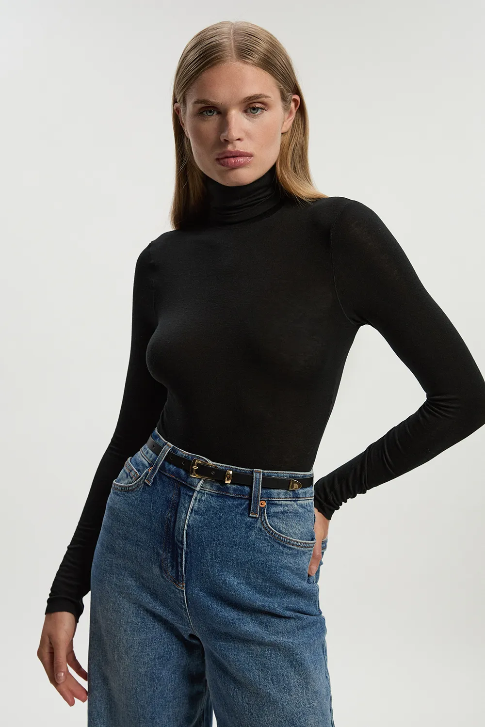Wool Blend High Neck Long Sleeve Bodysuit BKK26736