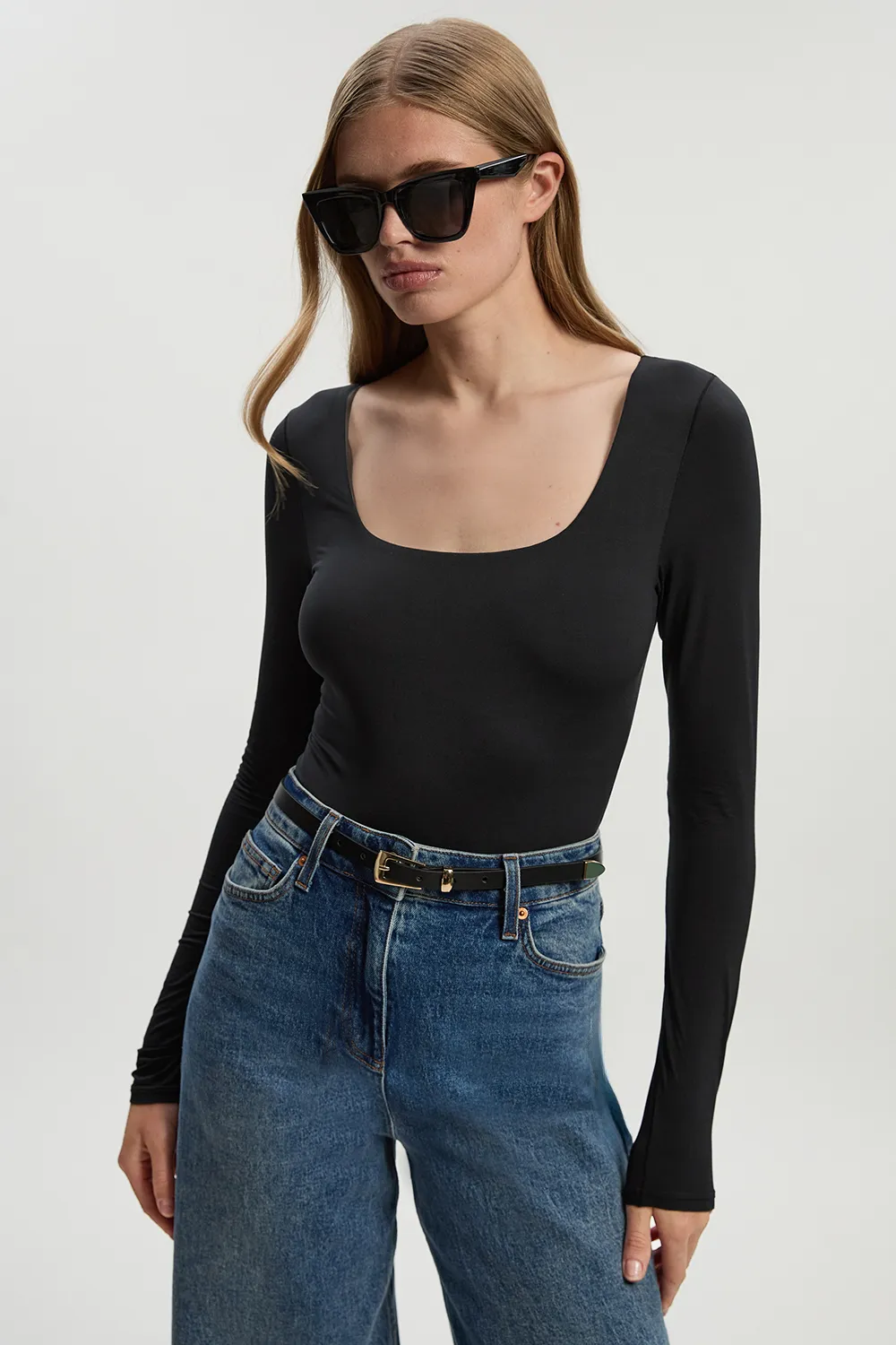 Scoop Neck Long Sleeve Contour Jersey Bodysuit BKK26737