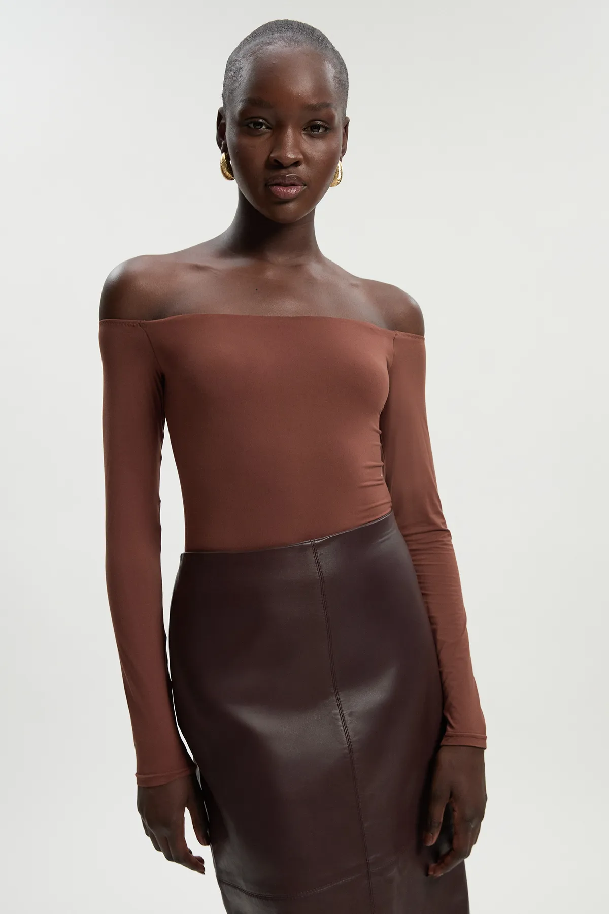 Cold Shoulder Long Sleeve Contour Jersey Bodysuit BKK26738