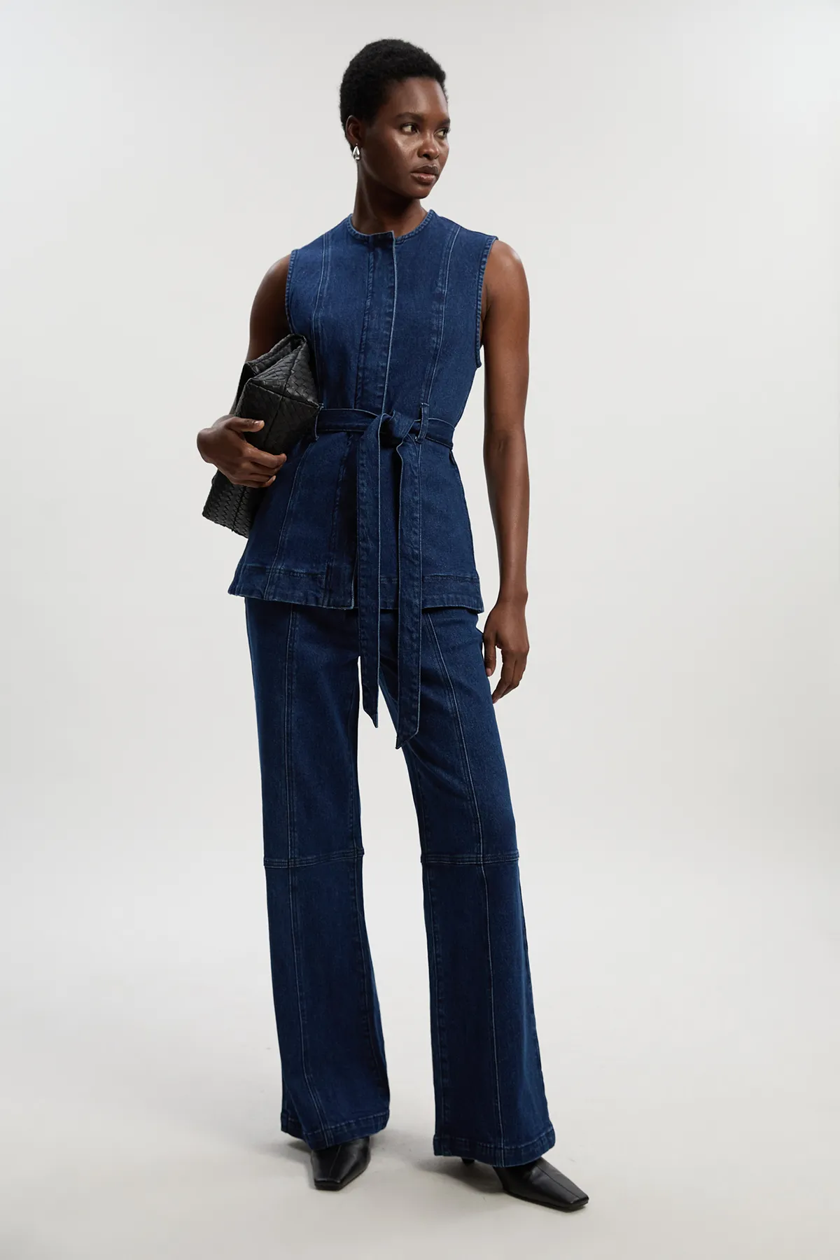 Denim Sleeveless Belted Jacket BKK26751