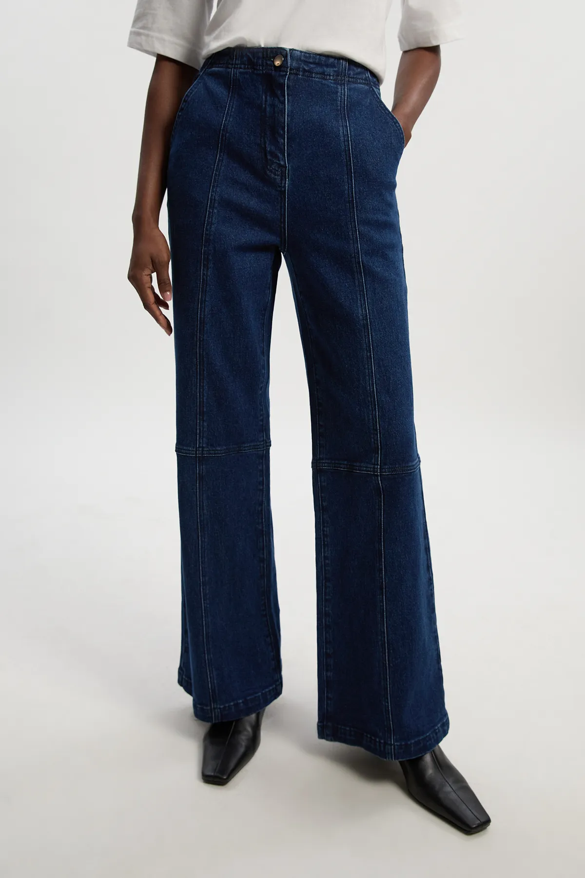 Denim Button Front Straight Leg Trousers BKK26752