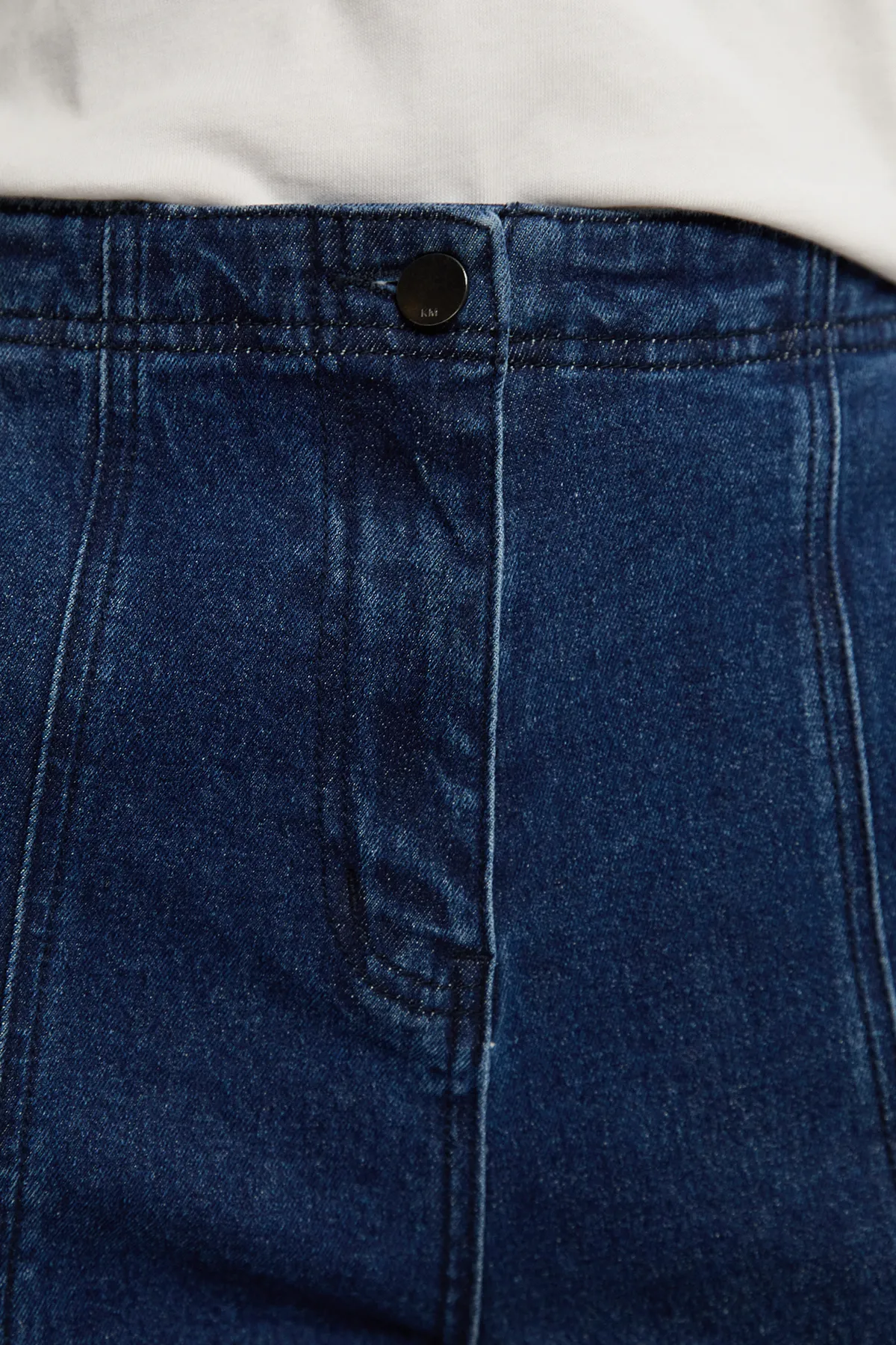 Denim Button Front Straight Leg Trousers BKK26752