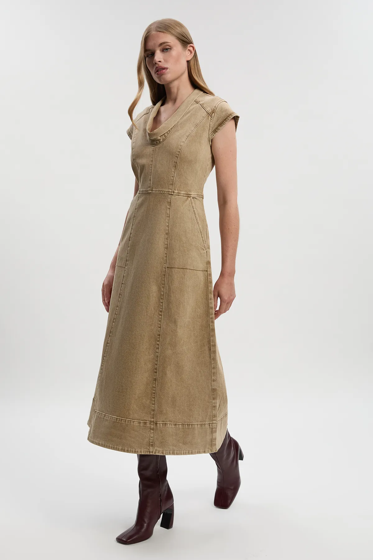 Denim Cowl Neck Midi Dress BKK26768