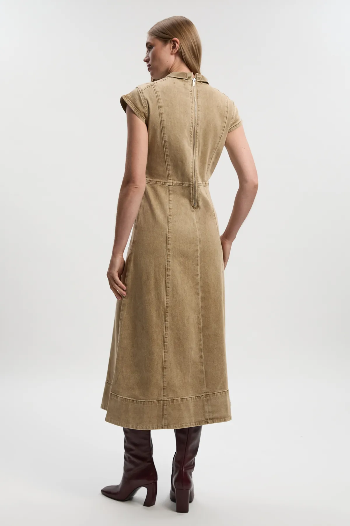 Denim Cowl Neck Midi Dress BKK26768