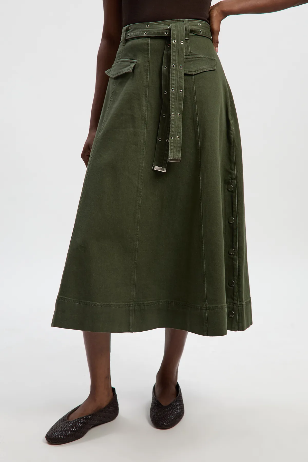 Denim Belted Full Skirt BKK26774