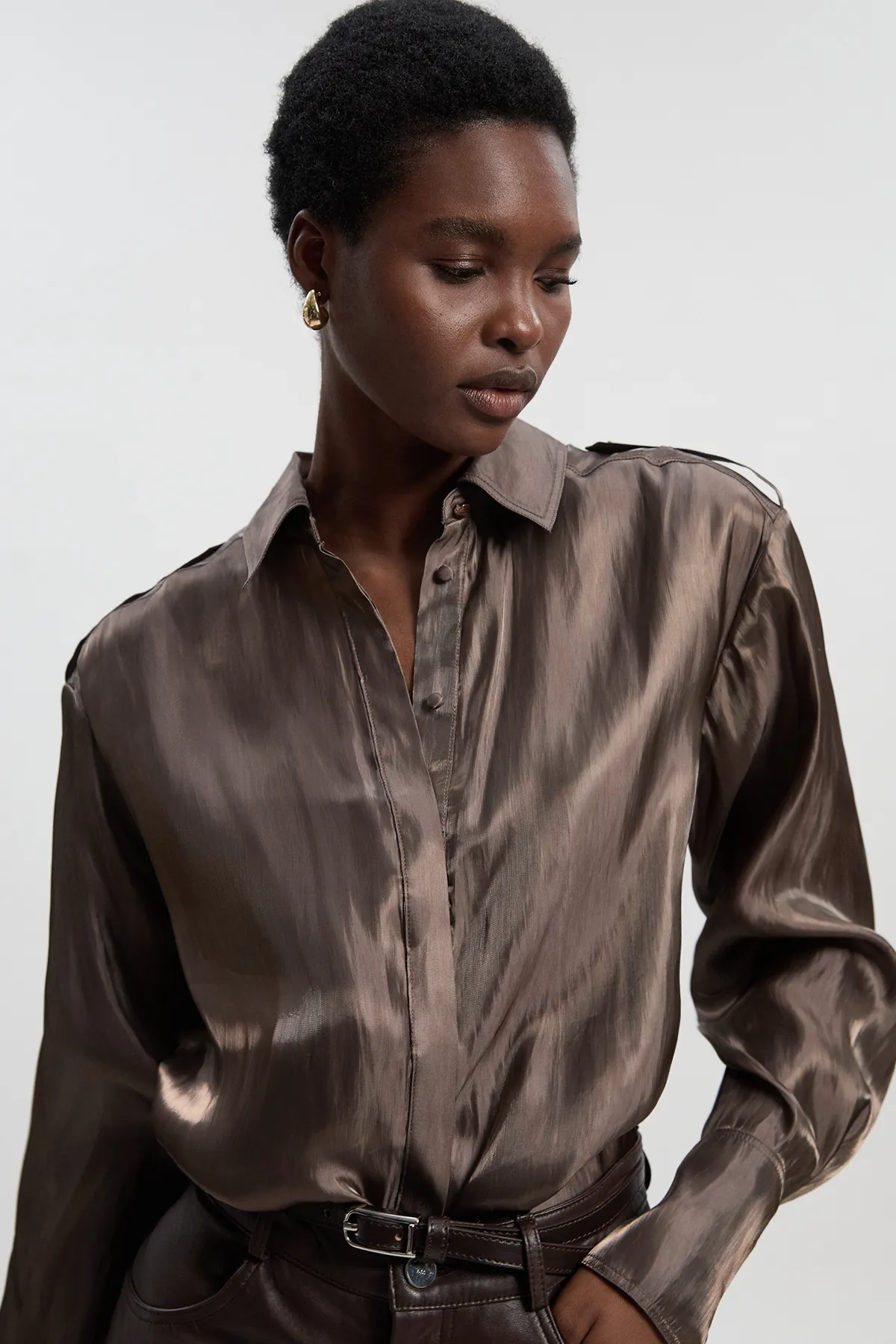 Metallic Woven Collared Shirt BKK26795