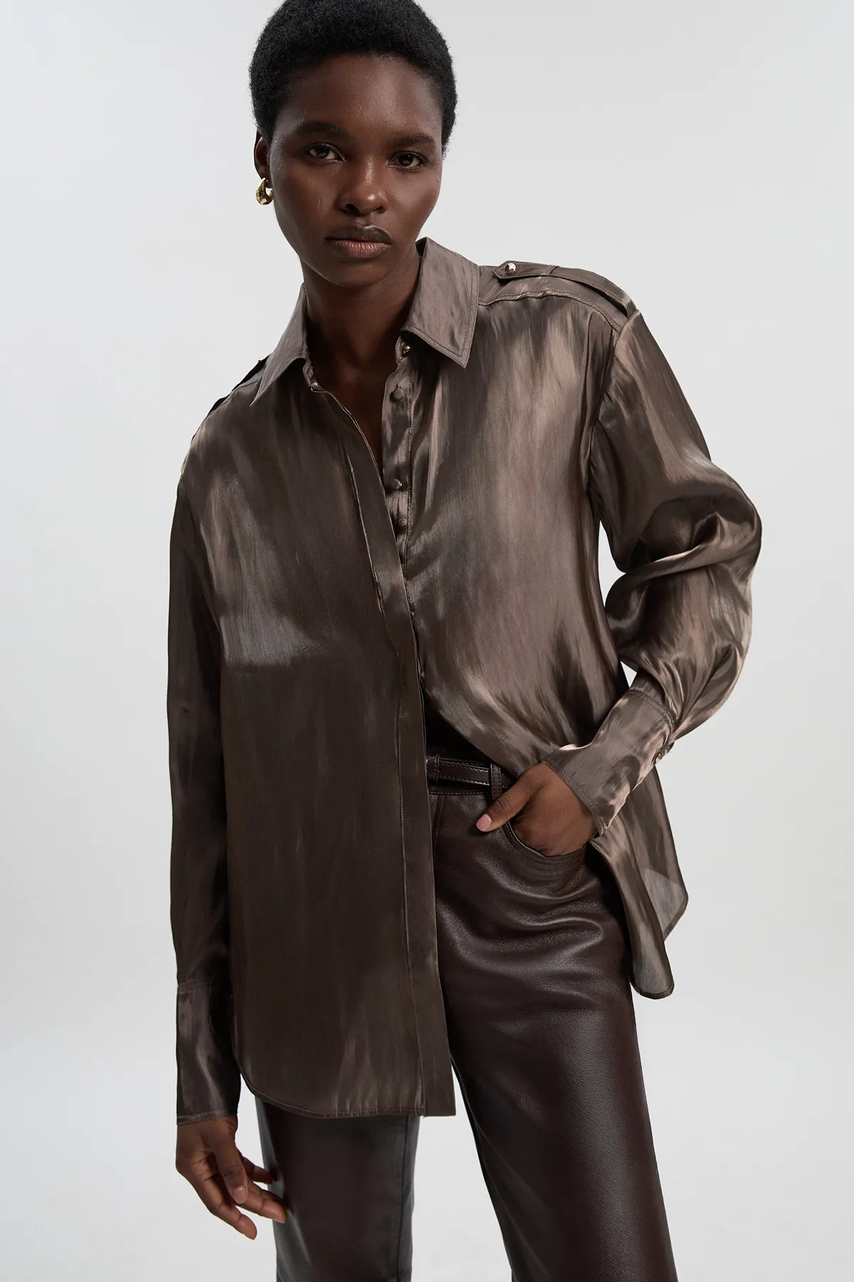 Metallic Woven Collared Shirt BKK26795