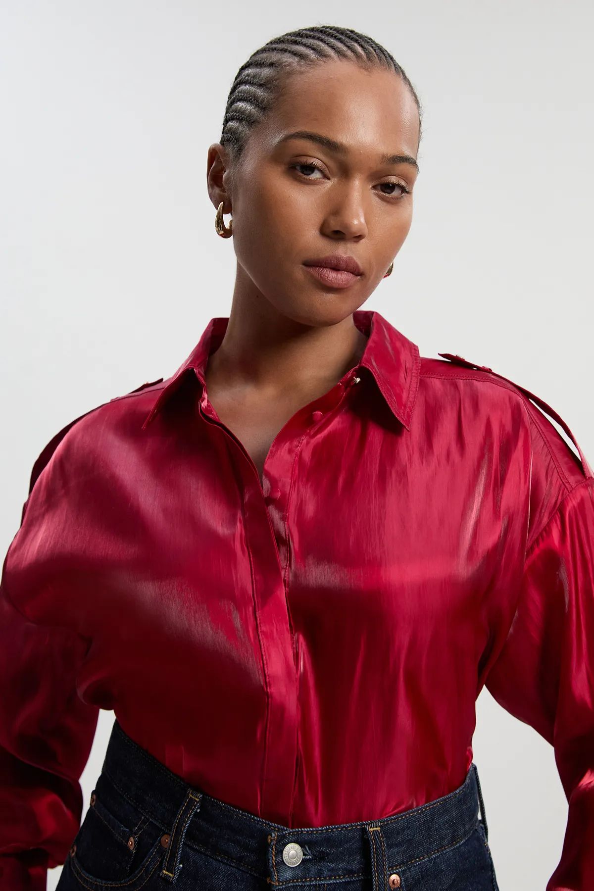 Plus Size Metallic Woven Collared Shirt BKK26796