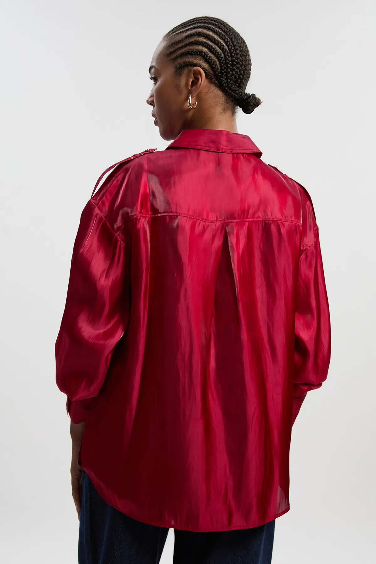 Plus Size Metallic Woven Collared Shirt BKK26796 5 Plus Size Metallic Woven Collared Shirt BKK26796