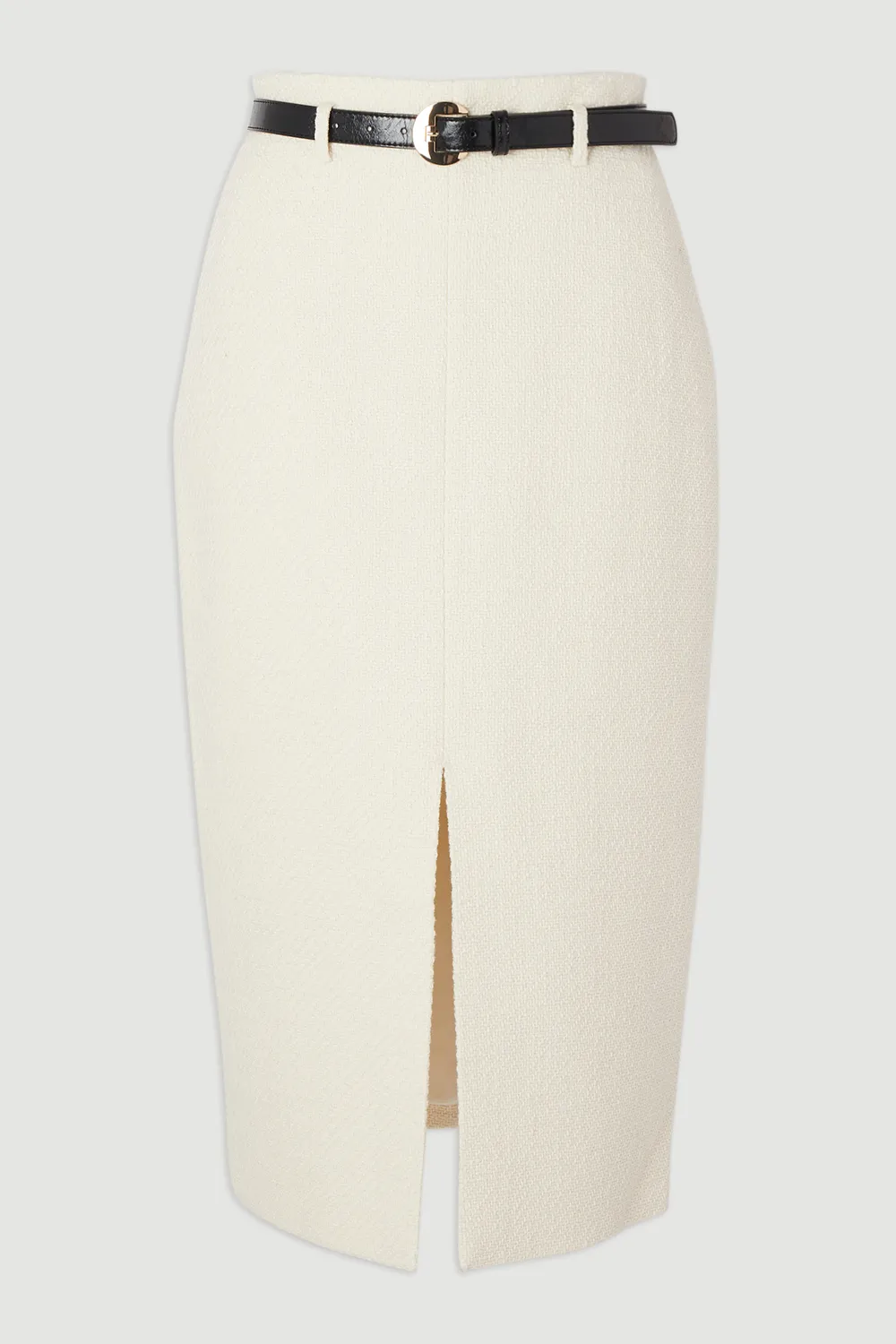 Textured Tweed Belted Tailored Pencil Skirt BKK26811