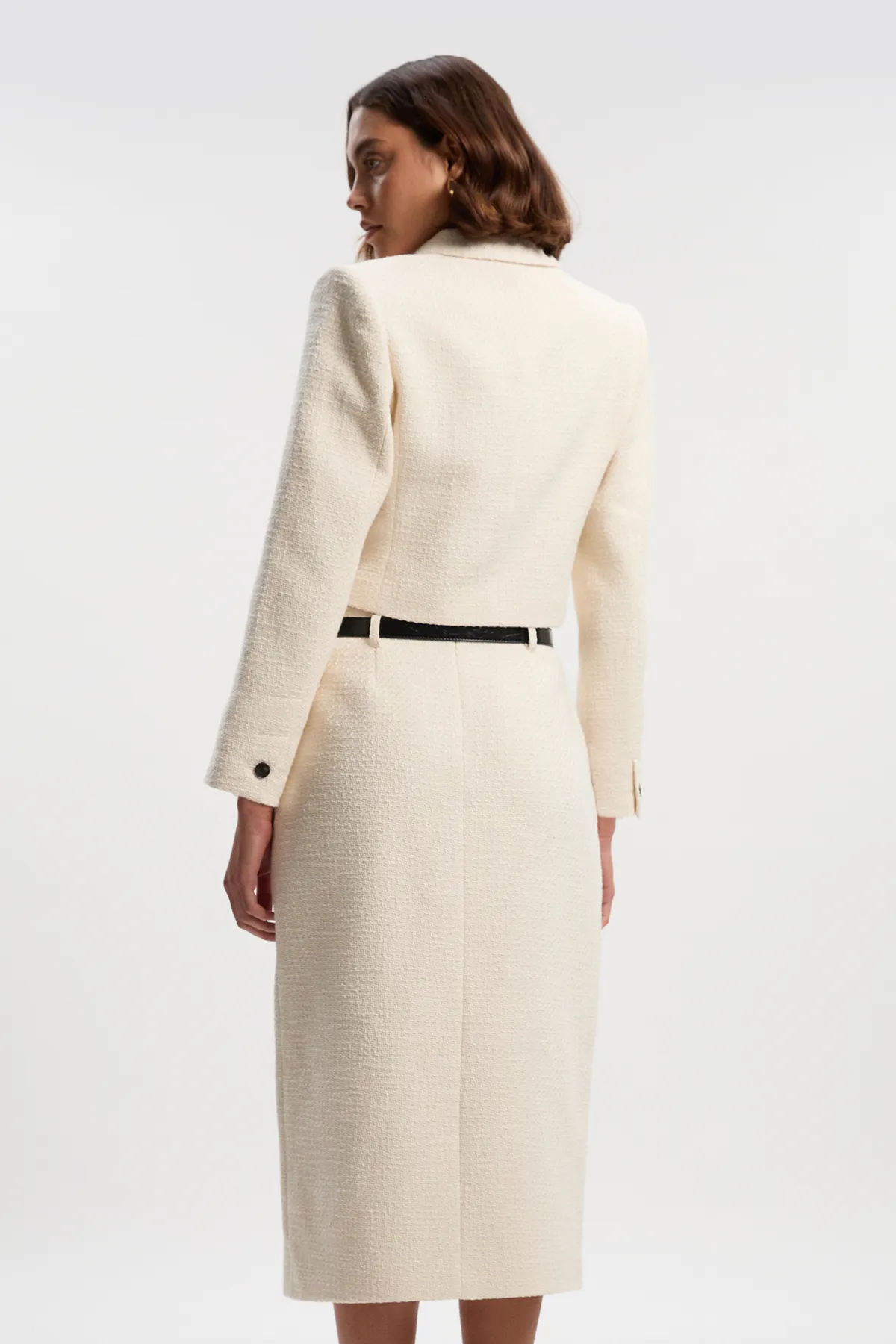 Textured Tweed Belted Tailored Pencil Skirt BKK26811