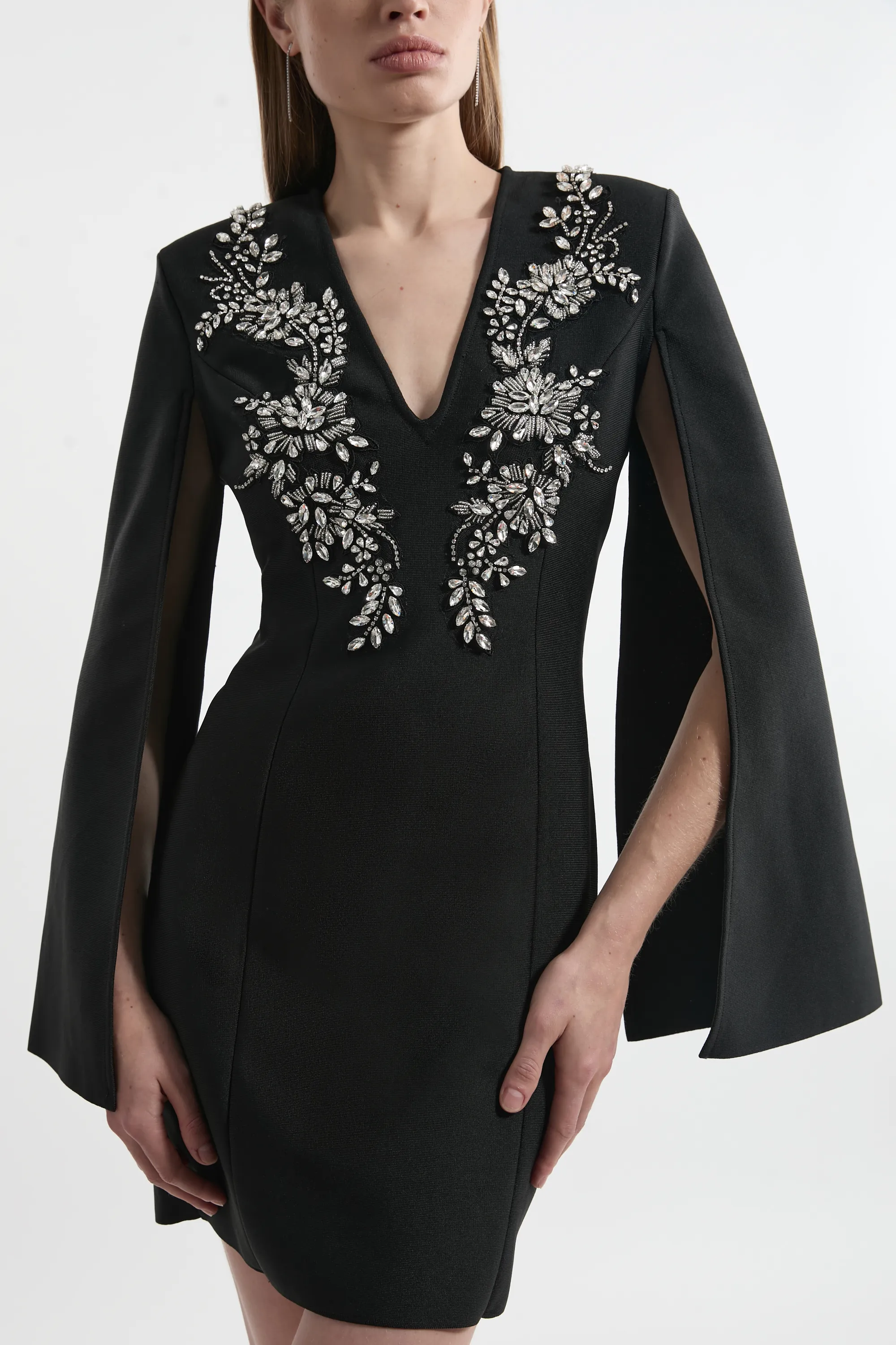 Bandage Form Fitting Cape Sleeve Embellished Mini Dress BKK26861 3 Bandage Form Fitting Cape Sleeve Embellished Mini Dress BKK26861