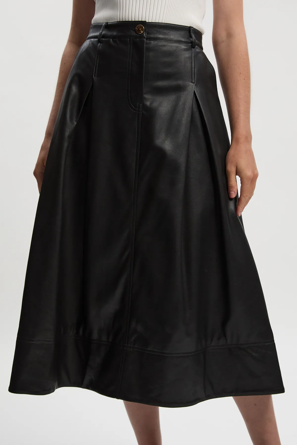 Faux Leather Tailored Full Midi Skirt BKK26870