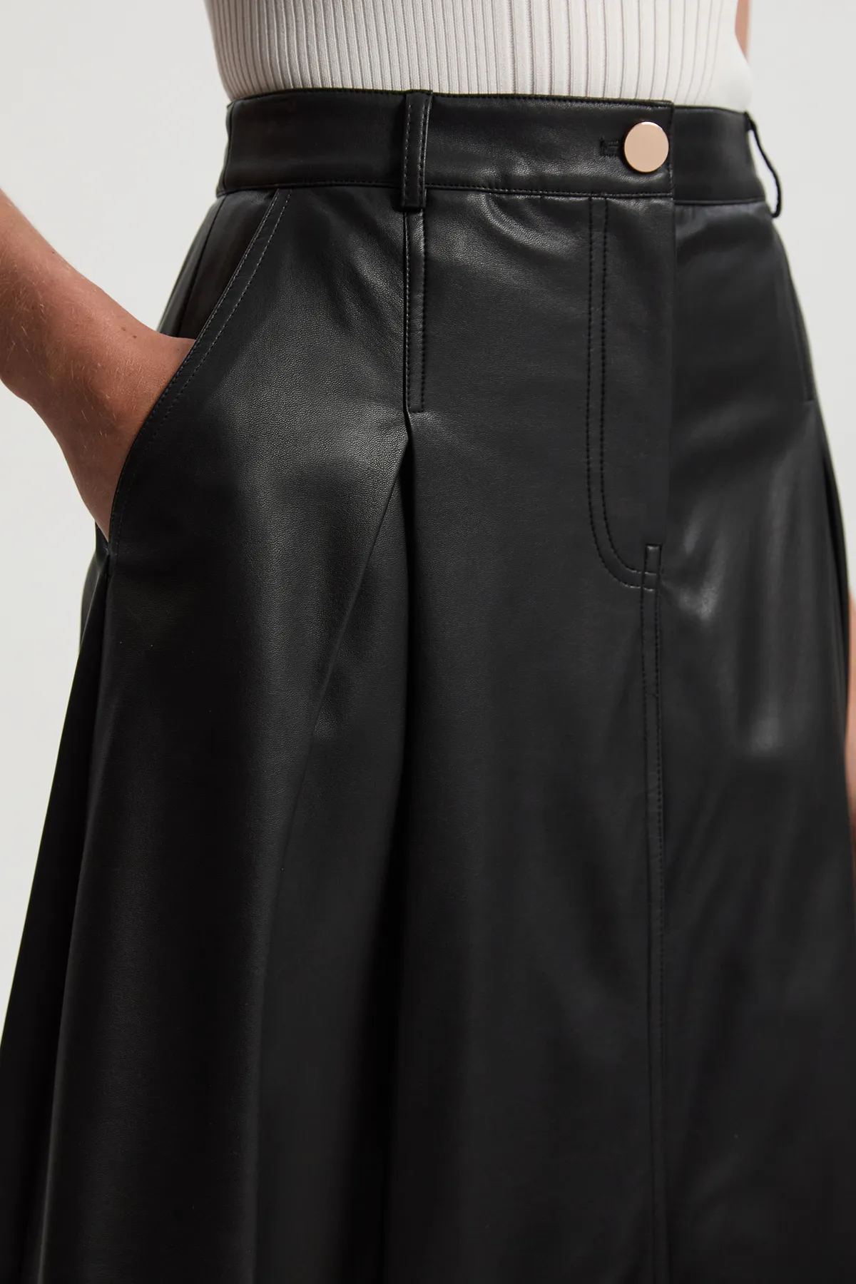Faux Leather Tailored Full Midi Skirt BKK26870 3 Faux Leather Tailored Full Midi Skirt BKK26870