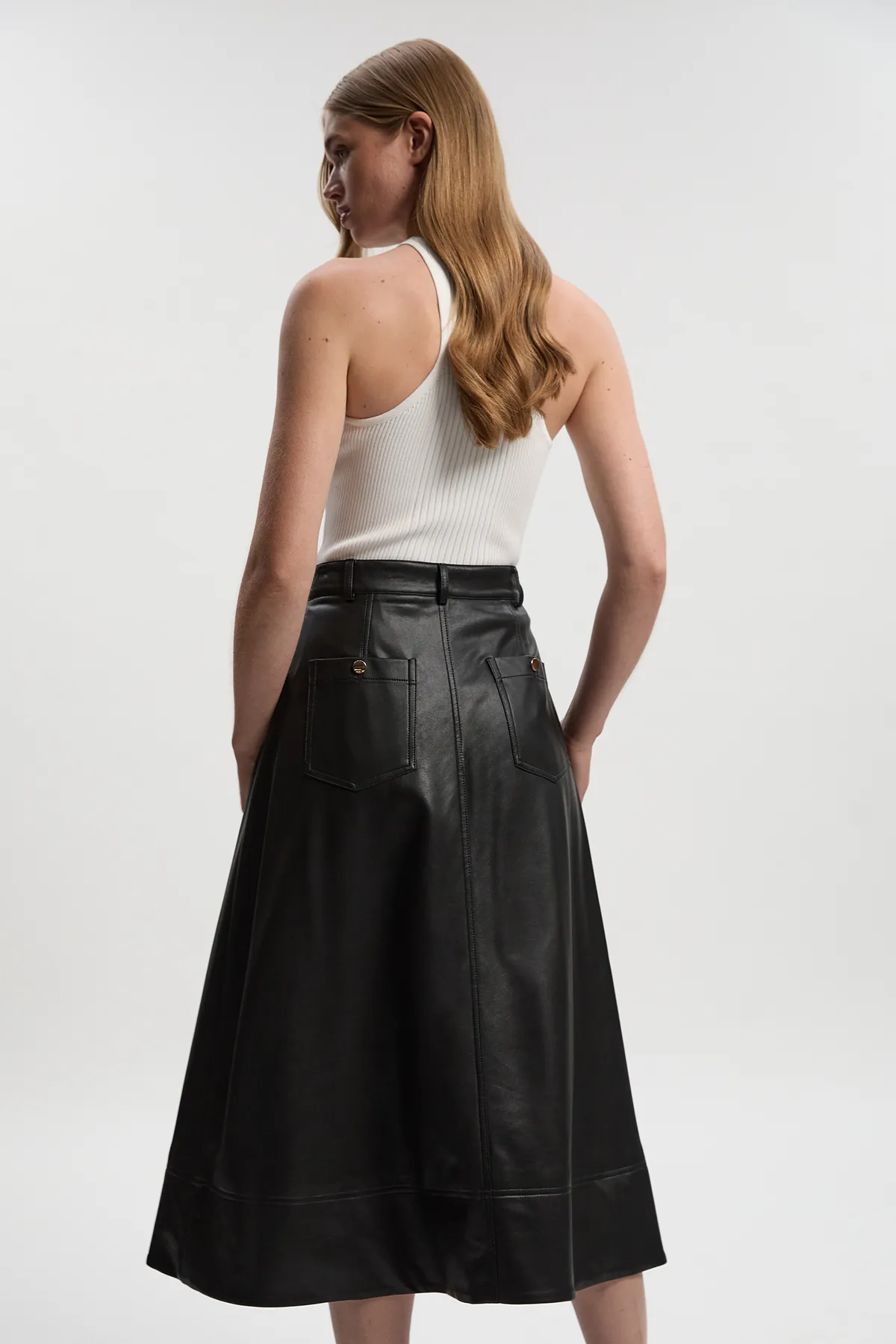 Faux Leather Tailored Full Midi Skirt BKK26870 5 Faux Leather Tailored Full Midi Skirt BKK26870