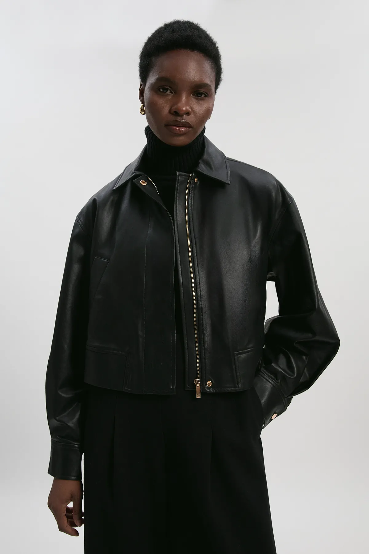 Faux Leather Tailored Bomber Jacket BKK26871