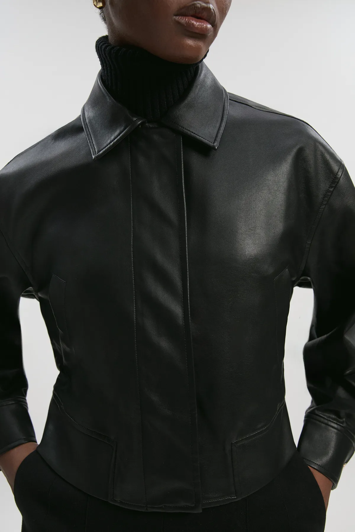 Faux Leather Tailored Bomber Jacket BKK26871