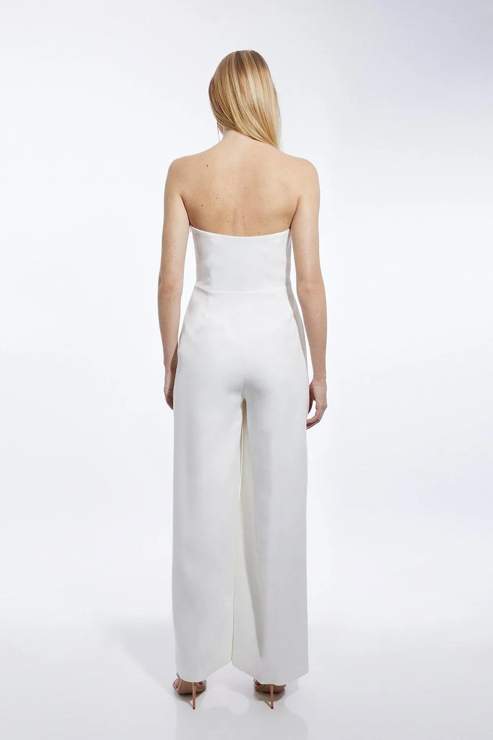 Petite Crystal Embellished Bandeau Tailored Wide Leg Jumpsuit BKK18204