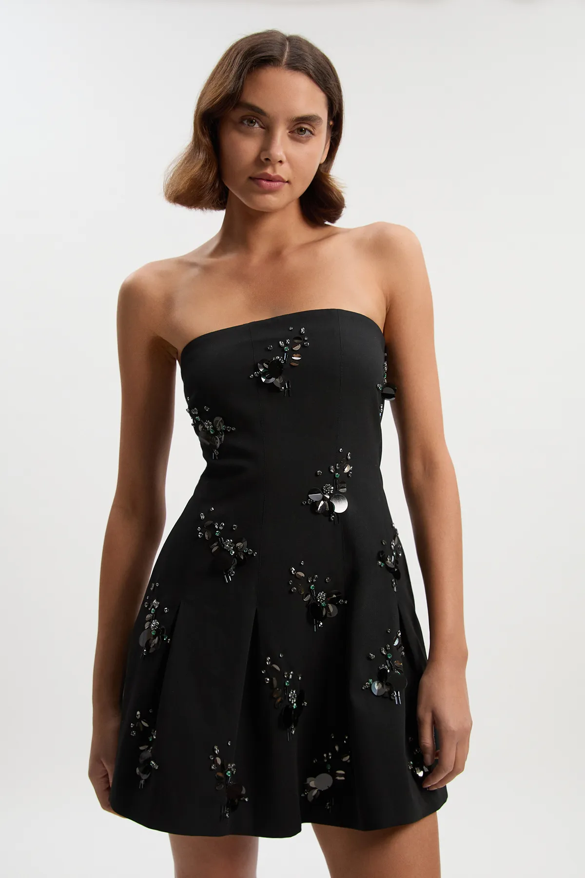 Cluster Sequin & Crystal Embellished Bandeau Tailored Mini Dress BKK26913